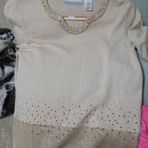 Alfred Dunner Cream Sweater with Gold Details